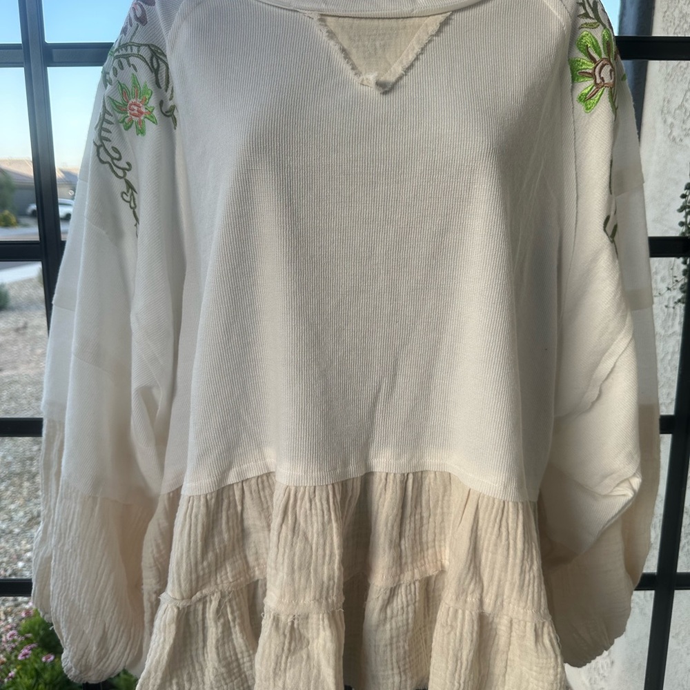 POL Cream Boxy 3/4 Sleeve Blouse